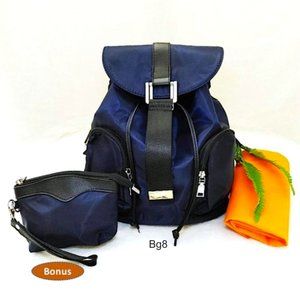 Navy Blue Nylon Shoulder Backpack Zipper Pockets Magnet Closure Lined Si…